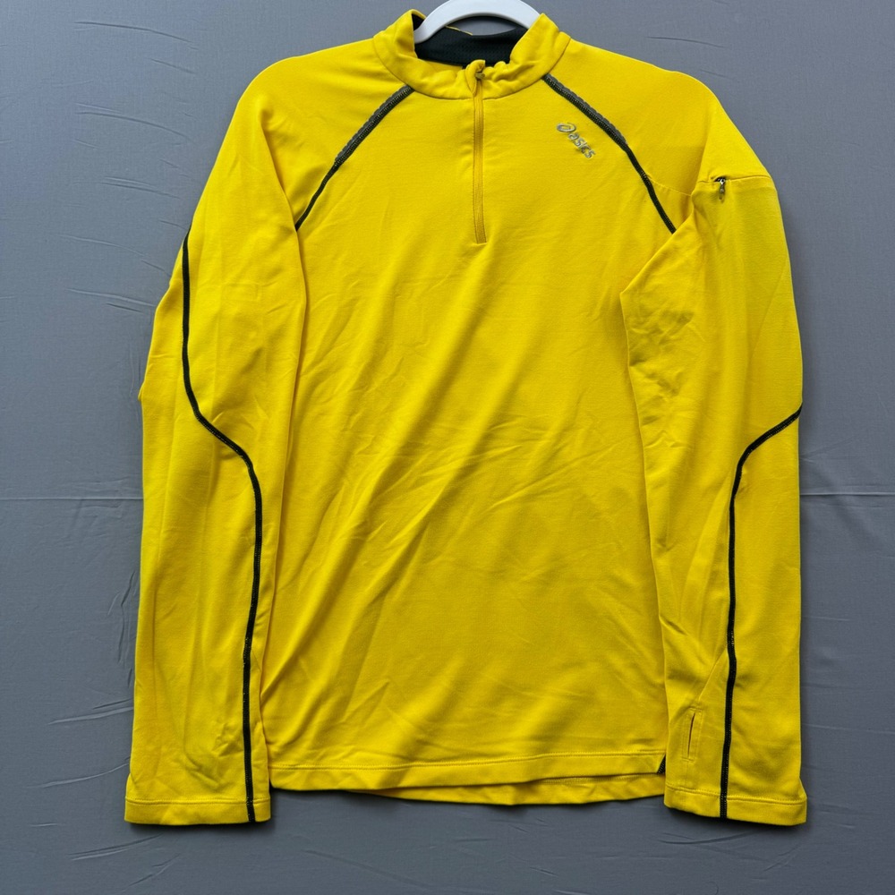 Asics Mens Yellow Quarter Zip Running Top Long Sleeve Thumbhole Pullover Small